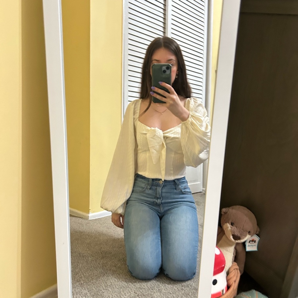 Cream Puff Sleeve Blouse Size XS Express